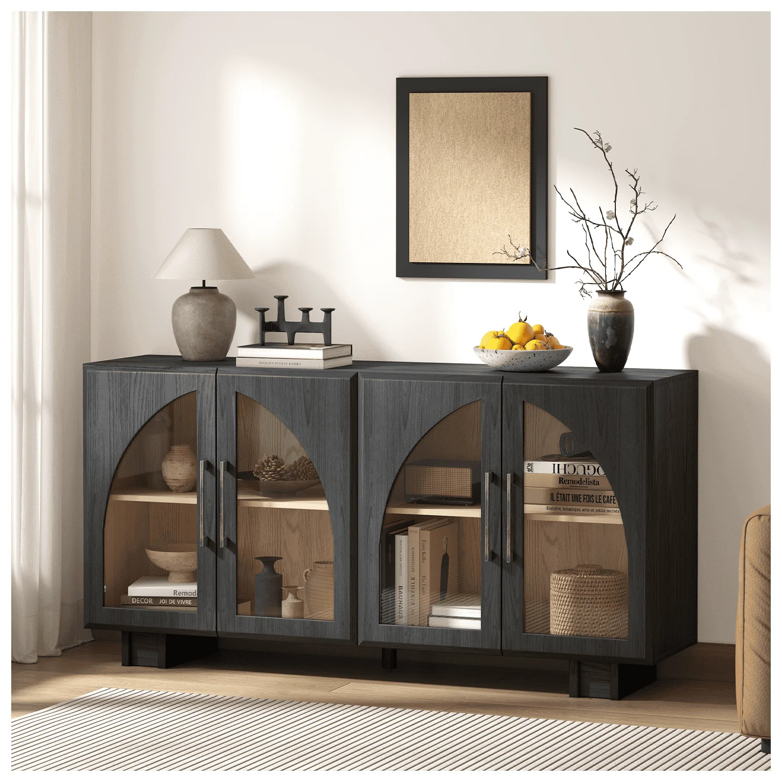 JOINICE Sideboard Buffet Cabinet Modern Accent Console Cabinet with Arched Glass Doors and Storag... | Walmart (US)