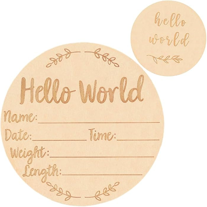 Wooden Baby Announcement Sign, 5.9Inches Hello World Newborn Signs, Double Sided Birth Announcement Sign, Lovely Babies Name Plaques for Photo Prop Ba-by Shower Hospital Nursery Gift. | Amazon (US)