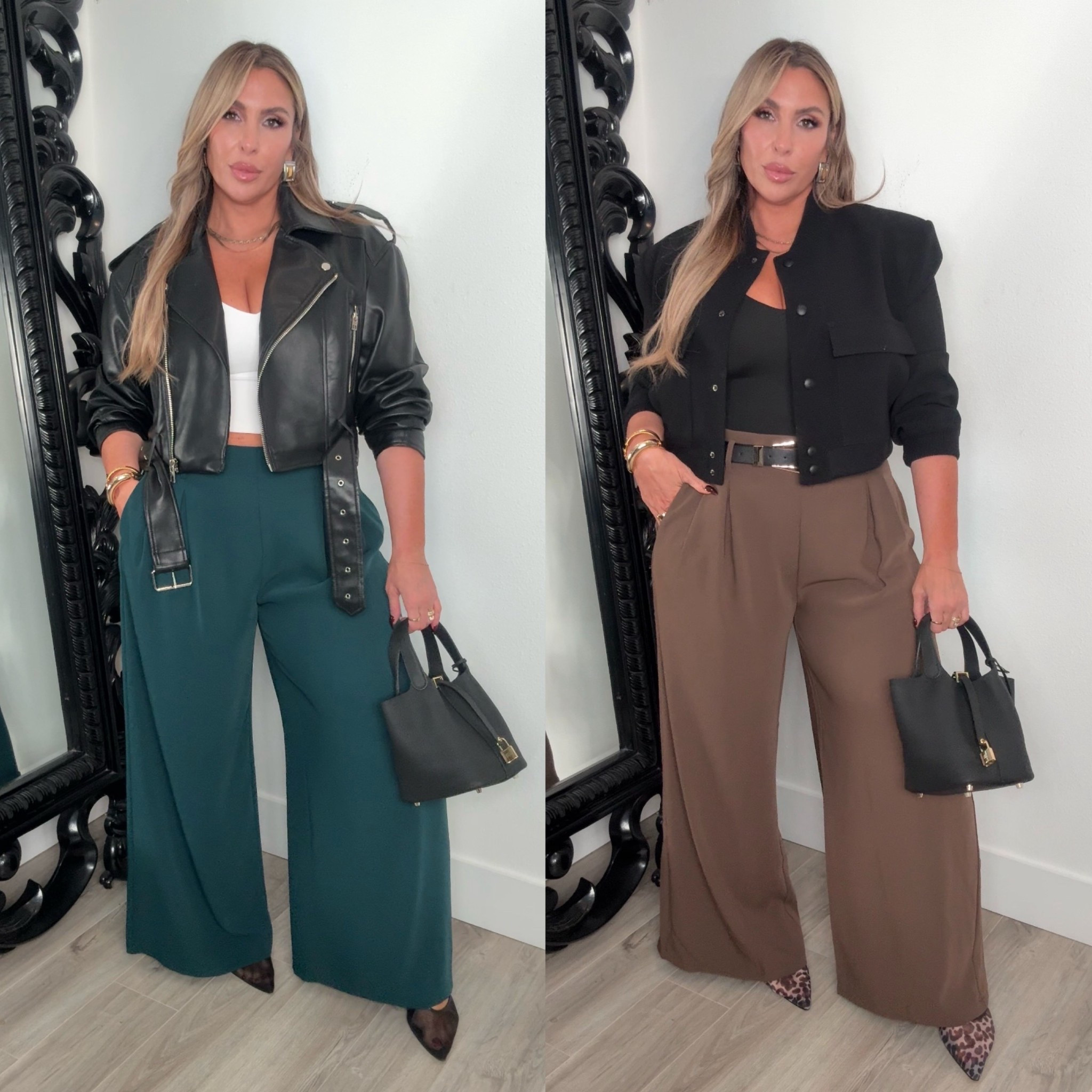 Midsize elevated casual 

amazingggg pants, drapes very nice size XL Long (stretchy waist) colors: light brown and dark green. 

Faux Leather jacket XL. 

Bomber old Zara linked a very similar version I have from Amazon that I recommend and wear a size size XL. Tops size L. 

Heels very comfortable 

#fallfashion #midsize 

#LTKTall #LTKStyleTip #LTKMidsize