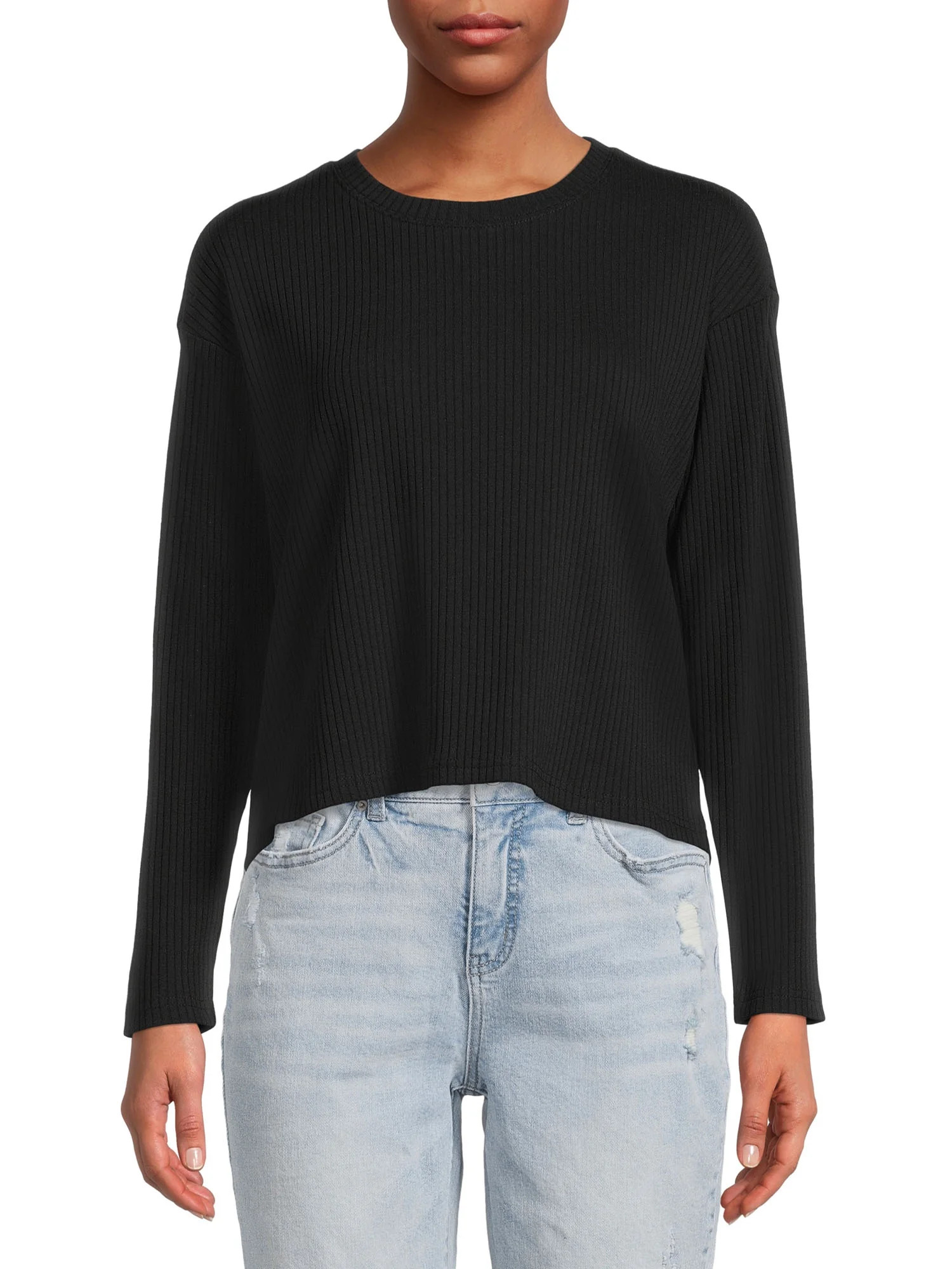 Time and Tru Knit Long Sleeve Crewneck Top | Walmart (US)