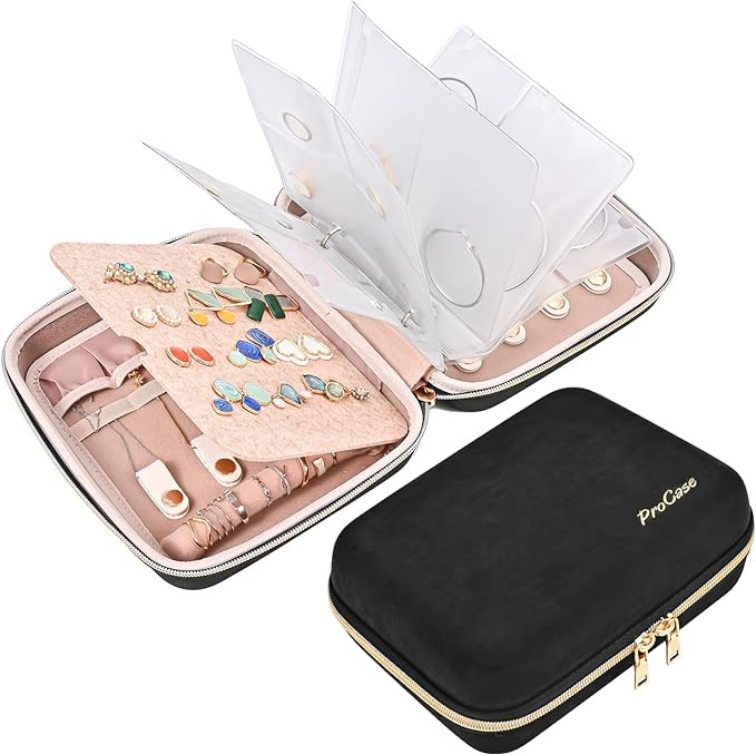 ProCase Medium Travel Jewelry Organizer Case, Jewellery Home Storage Book Ring Binder with Clear ... | Amazon (US)