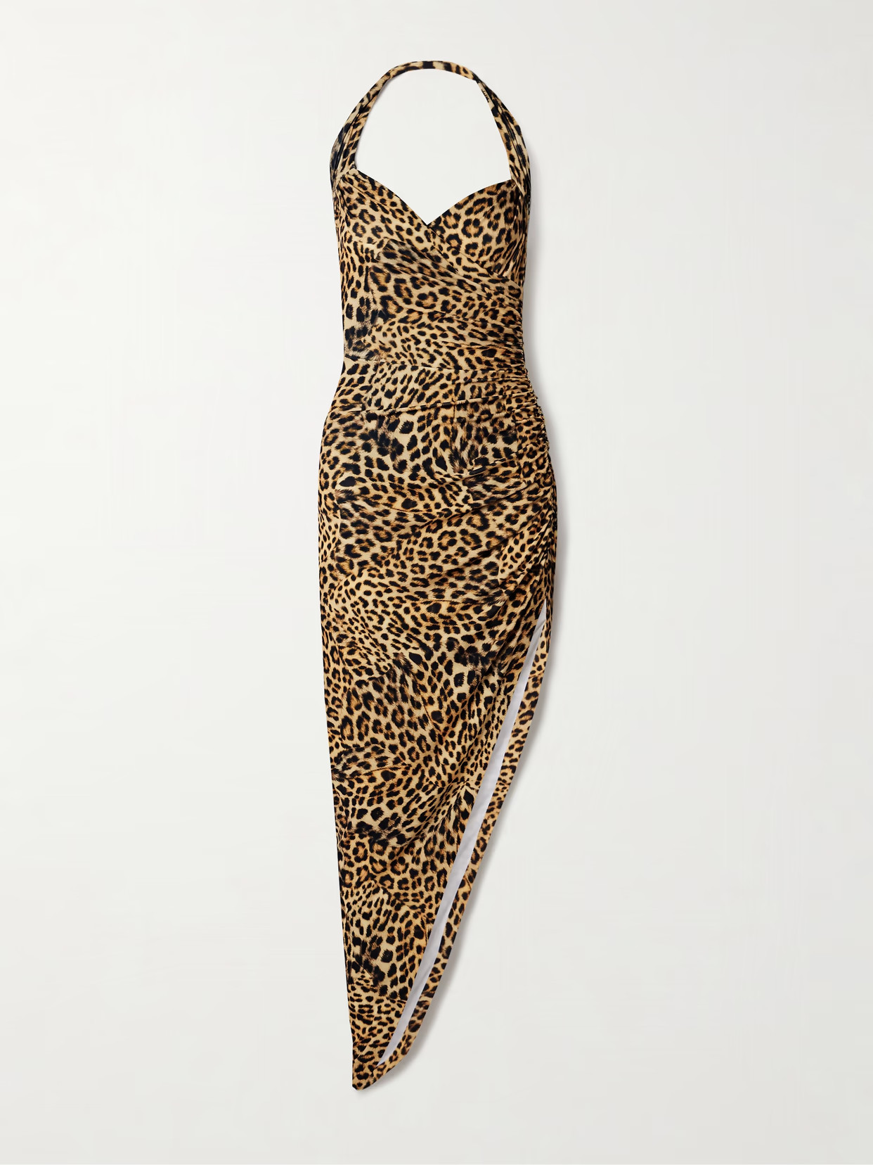 Norma Kamali - Cayla Ruched Leopard-print Stretch-jersey Halterneck Gown - Animal print | NET-A-PORTER (US)