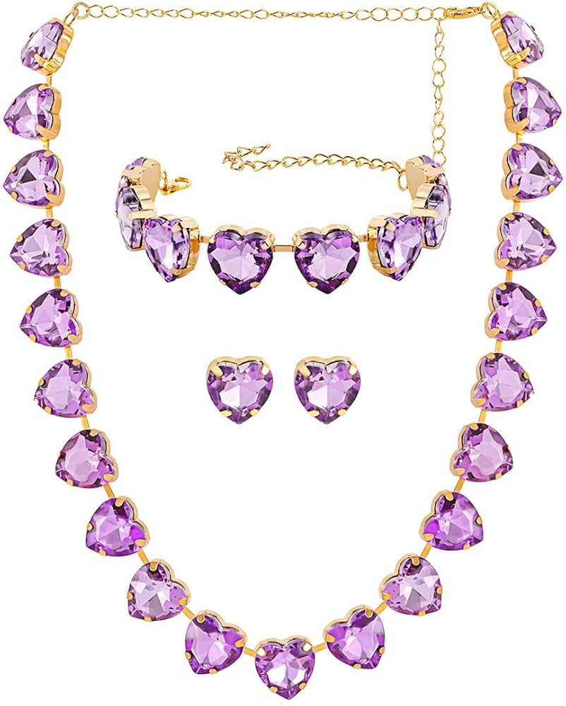 HaHaGirl Faux Crystal Heart Jewelry Sets Includ Necklace Bracelet earrings | Amazon (US)