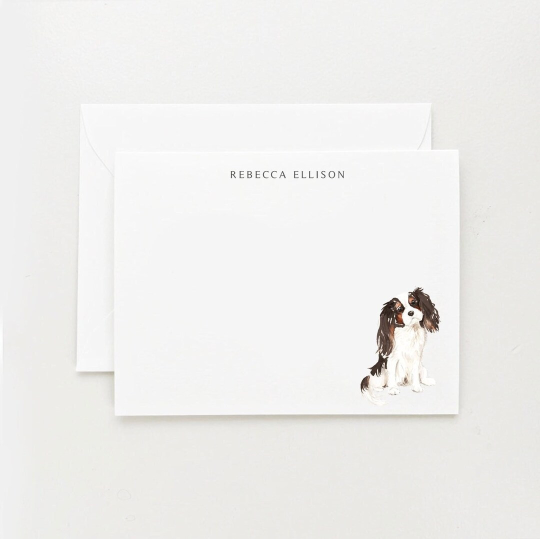 Tricolor Cavalier King Charles Spaniel Stationery, Personalized Dog Gift, Tri Color Dog Note Card... | Etsy (US)