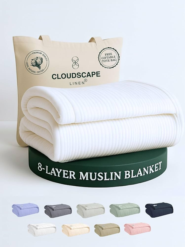 Cloud Scape Linen 100% Cotton 8 Layer Twin Size Muslin Blanket - Breatheable and Soft Winter Blan... | Amazon (US)
