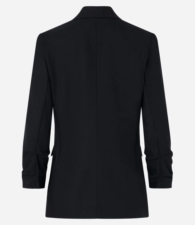 Blazer em Viscolinho com Fechamento Simples e Manga com Franzido Preto | Renner (BR)