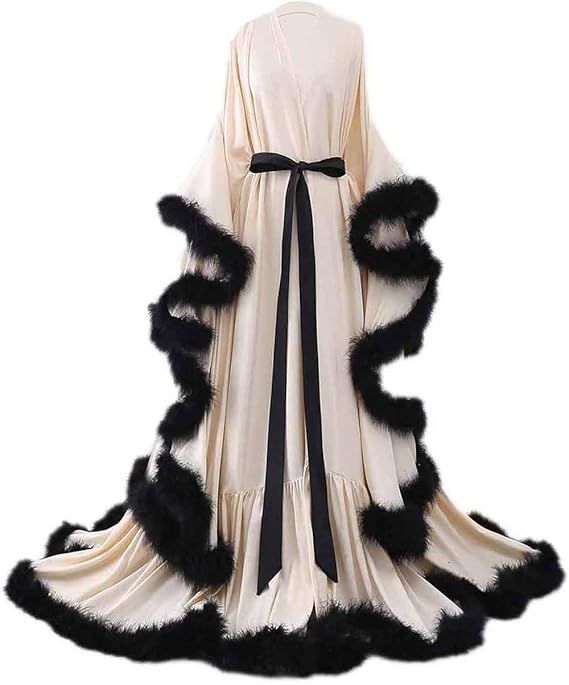 yinyyinhs Women's Feather Bridal Robe Wedding Scarf Long Lingerie Robe Nightgown Bathrobe Sleepwe... | Amazon (US)