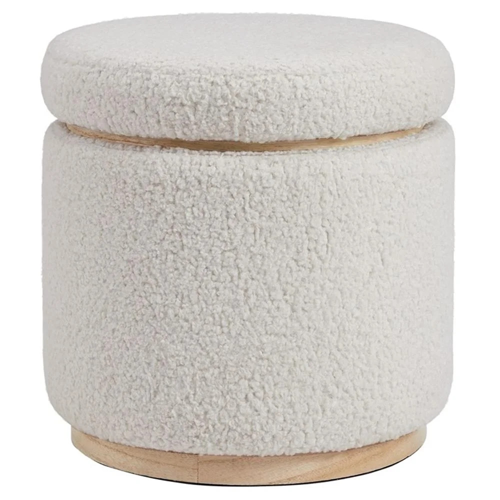 Linon Hawn Round Padded Storage Ottoman Light Wood Trim in Natural Sherpa Fabric | Walmart (US)