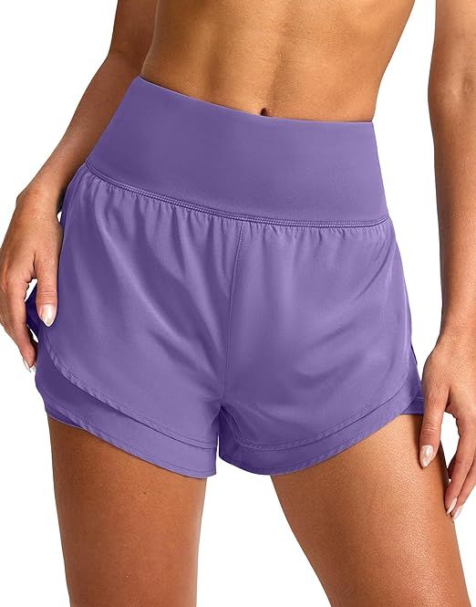 SANTINY Women's 2 in 1 Running Shorts with Pockets 3" High Waisted Exercise Workout Athletic Shor... | Amazon (US)