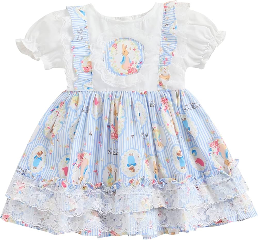 Kid Toddler Girl Easter Dress - Lace Rabbit Printed Dress Party Tutu Princess Dresses Outfit East... | Amazon (US)