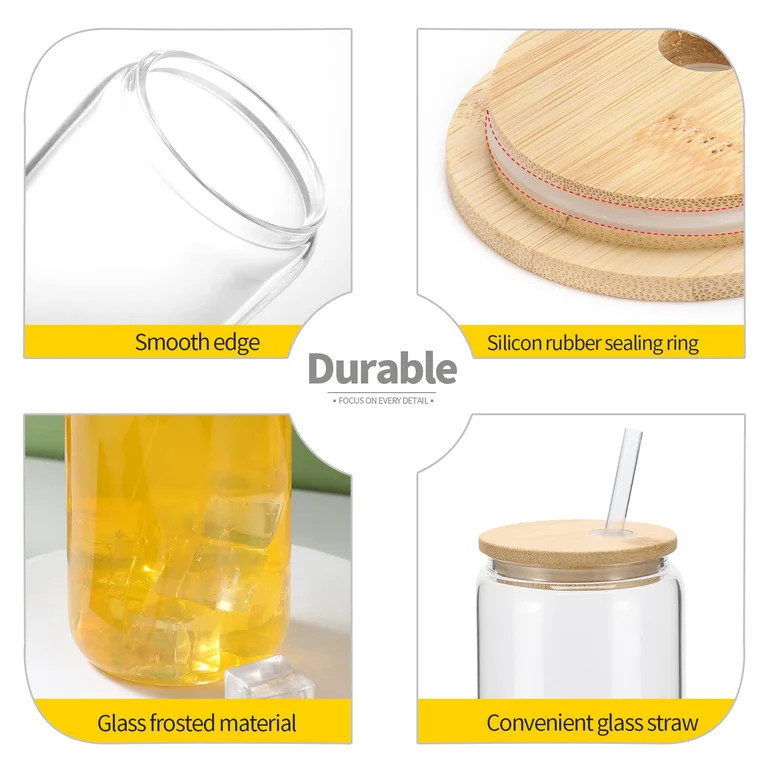 6 Pack Beer Glass Cups with Bamboo Lids and Glass Straws 16oz Beer Can Shaped Drinking Glasses Cu... | Walmart (US)