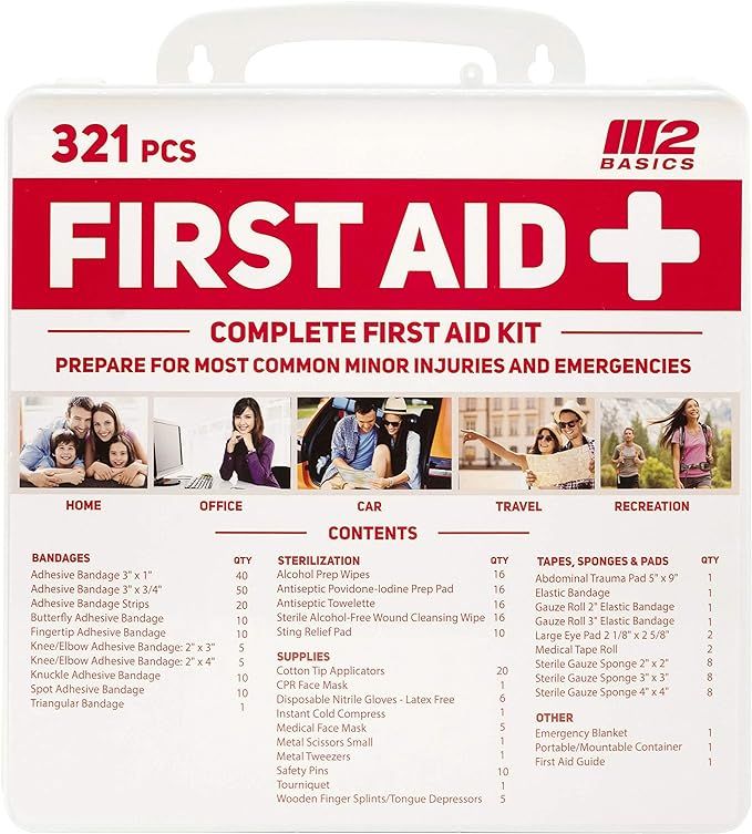 M2 BASICS Complete 321 Piece Emergency First Aid Kit | Business & Home Medical Supplies | Wall Mo... | Amazon (US)