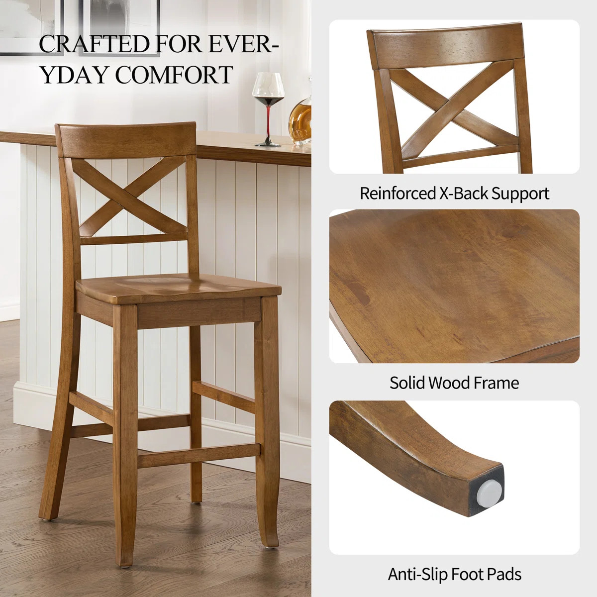Solid Wood X-Back Counter Height Bar Stool (Set of 2) | Wayfair North America