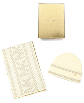 Women's Signature 2-Piece MK Sport Tape Cuff Beanie and Scarf Box Set | Macy's