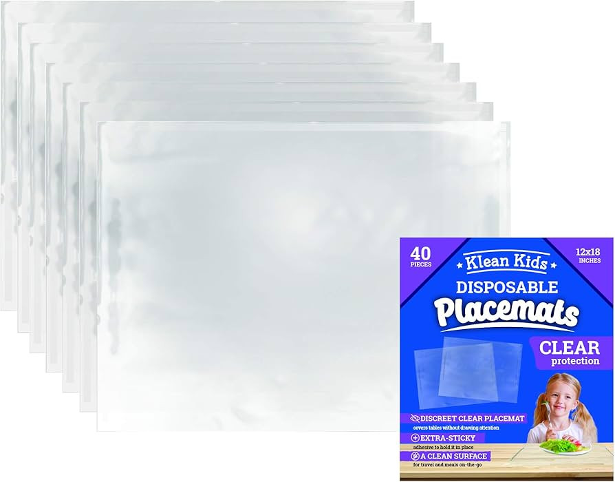 Clear Disposable Placemats for Baby, Toddler, Kids, Adults - Sticky Transparent Table Mat - Adhes... | Amazon (US)