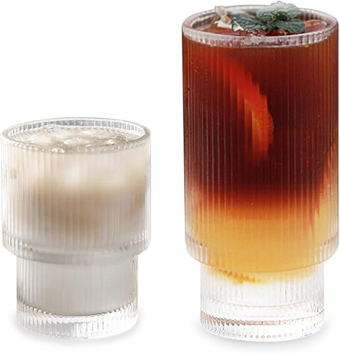 Origami Style Glass Cups Vintage Glassware Set of 2, Ripple Transparent Cocktail Glasses Set, Bar... | Amazon (US)