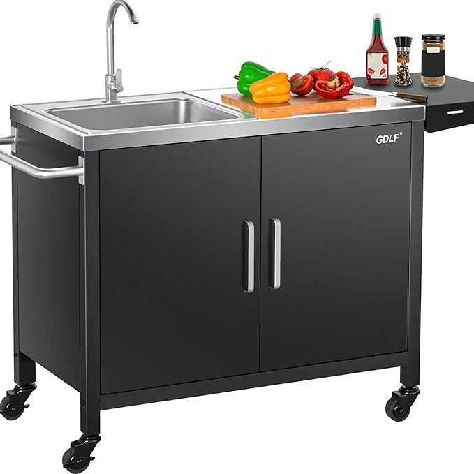 GDLF Outdoor Grill Table with Sink,Metal Grill Cart, Outdoor Kitchen Island with Stainless Steel ... | Amazon (US)