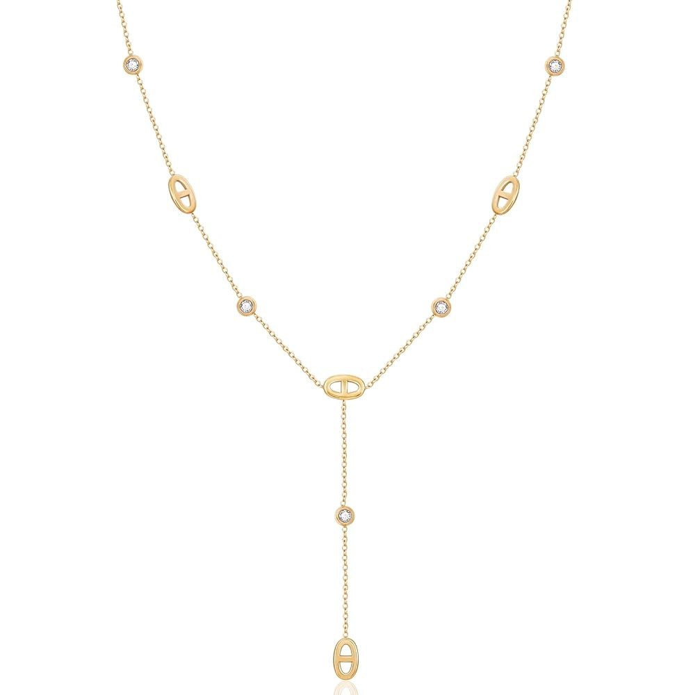 Y Necklace for Women Dainty Cubic Zirconia CZ Station 18K Gold Plated Stainless Steel Pendant Dro... | Amazon (US)