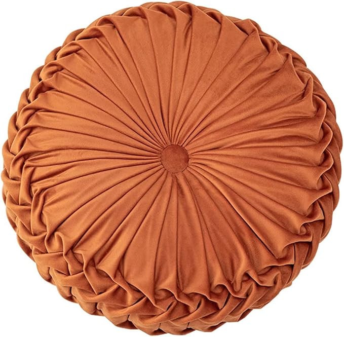 Round Velvet Pillow for Couch Small Handmade Decorative Throw Pillow for Bed Bedroom 13.7” Dark... | Amazon (US)