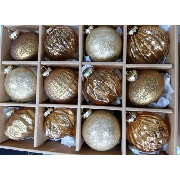 Gold Assorted Distressed Finish Glass Ornament Set - Walmart.com | Walmart (US)