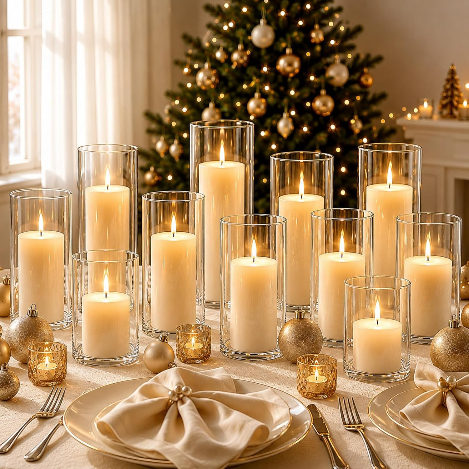 24 PCS Ivory White Pillar Candles and Glass Cylinder Vases Hurricane Glass Candle Holders for Pillar Candles Wedding Centerpieces, Party, Event, Home Office Decor(12 Candles+12 Candle Hoders) | Amazon (US)