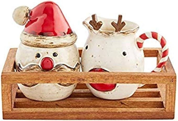 Mud Pie XMAS FARMHOUSE CREAM AND SUGAR, 3 1/4" x 2 1/2" 4" x 2 3/4" | Crate 3 1/2" x 7", Multi | Amazon (US)