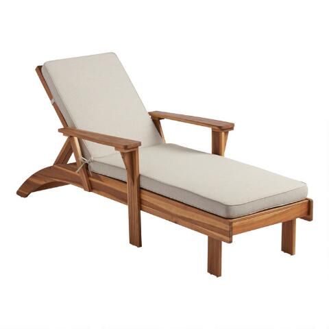 Natural Wood Kapari Outdoor Chaise Lounge with Cushion | World Market
