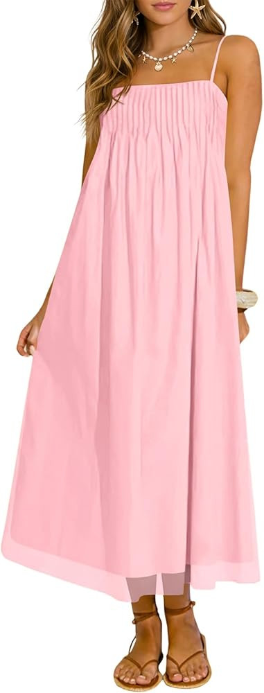 Wenrine Women's Summer Boho Maxi Dresses Spaghetti Straps Chiffon Casual Sundress Beach Vacation ... | Amazon (US)