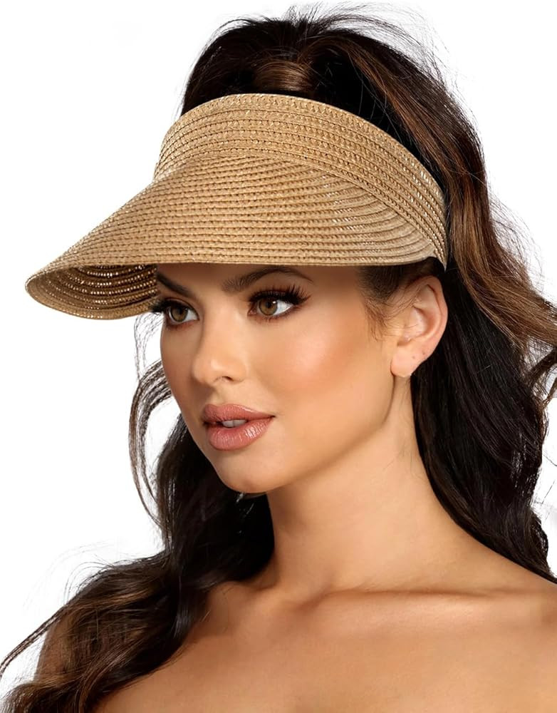 EW EastWater Beach Sun Visor Hats for Women, Wide Brim UPF50+ Sun Protection Straw Hat Packable F... | Amazon (US)