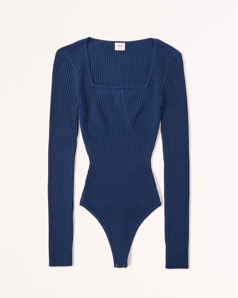 Women's Long-Sleeve Squareneck Sweater Bodysuit | Women's Tops | Abercrombie.com | Abercrombie & Fitch (US)