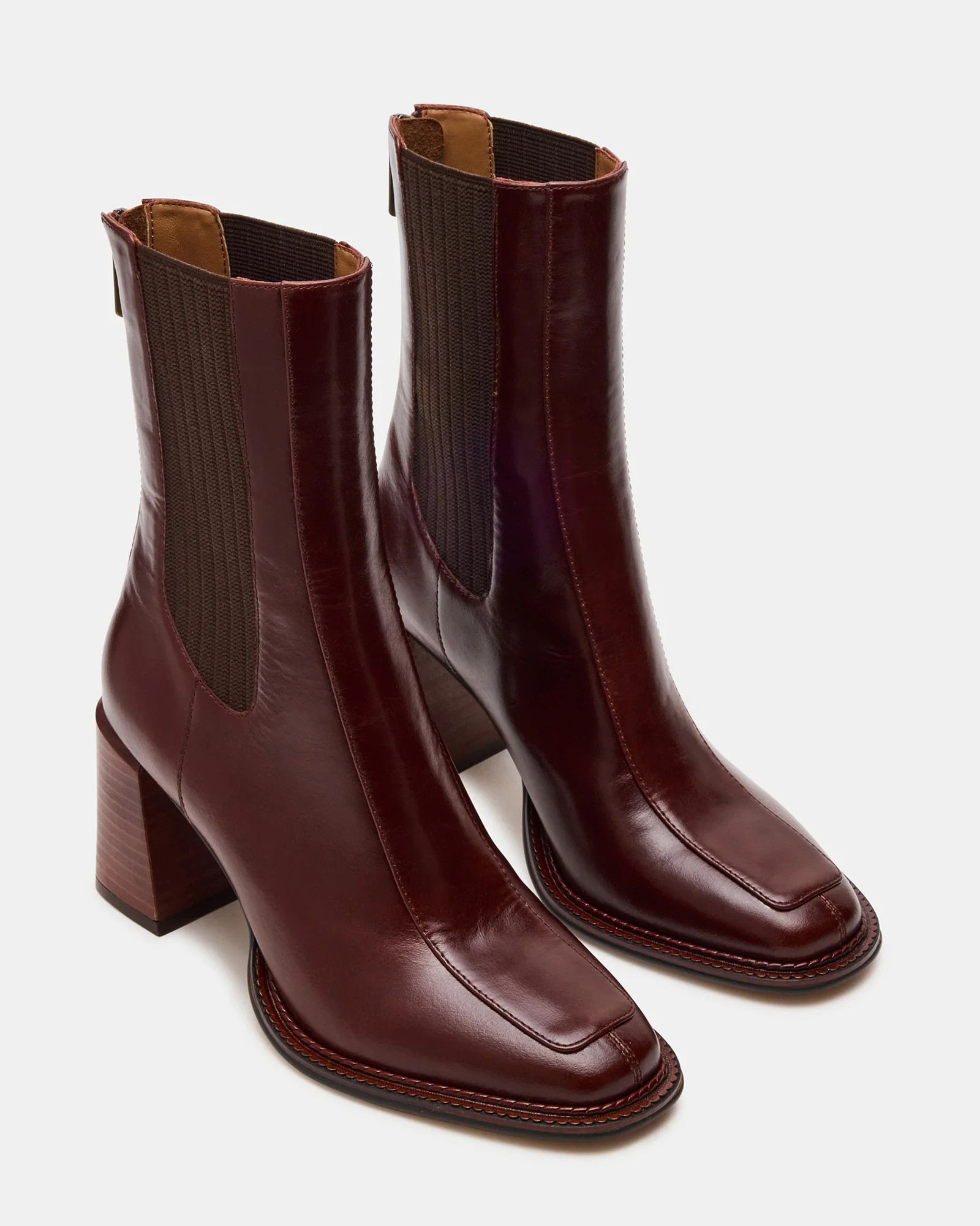 DOWNTOWN Brown Leather Women's Chelsea Block Heel Ankle Boot | Steve Madden (US)