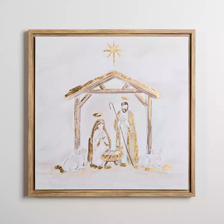 White and Gold Nativity Scene Canvas Wall Plaque | Kirkland's Home