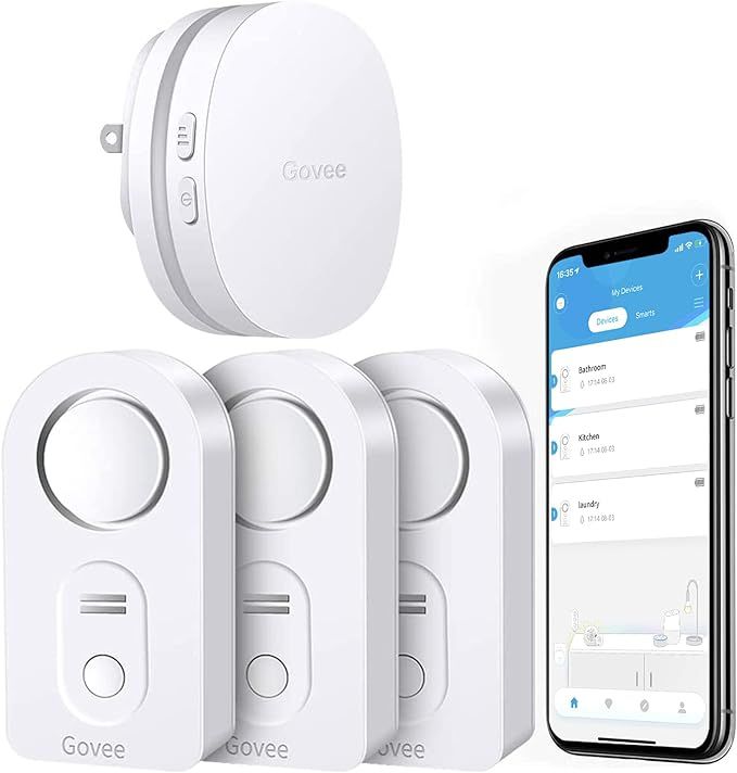 Govee WiFi Water Sensor 3 Pack, Water Leak Detector 100dB Adjustable Alarm and App Alerts, Leak a... | Amazon (US)
