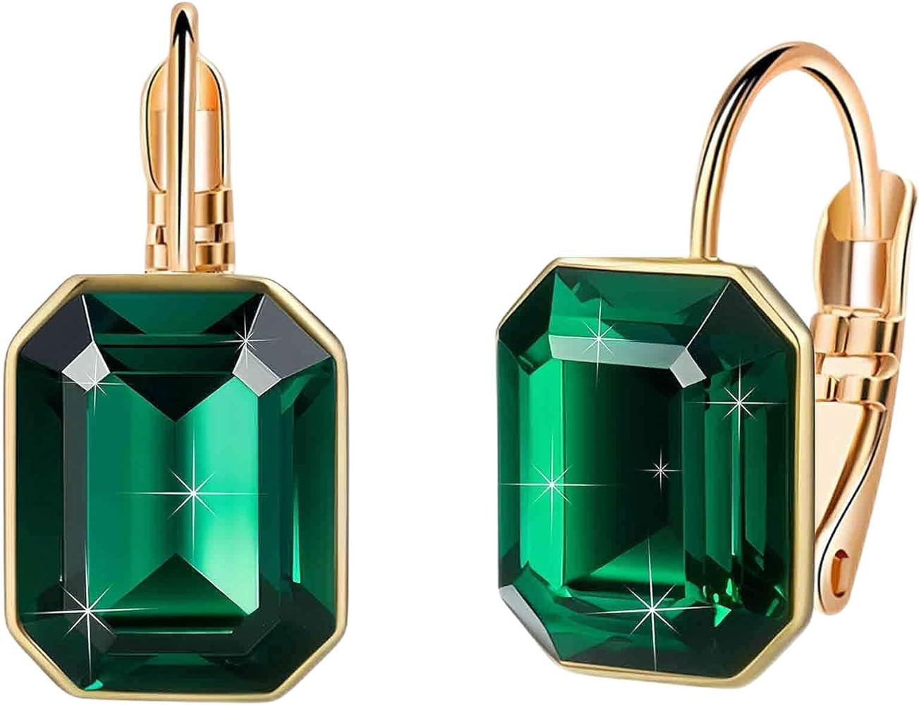 Austrian Crystal Octagon Leverback Drop Earrings for Women 14K Rose Gold Plated Hypoallergenic Je... | Amazon (US)