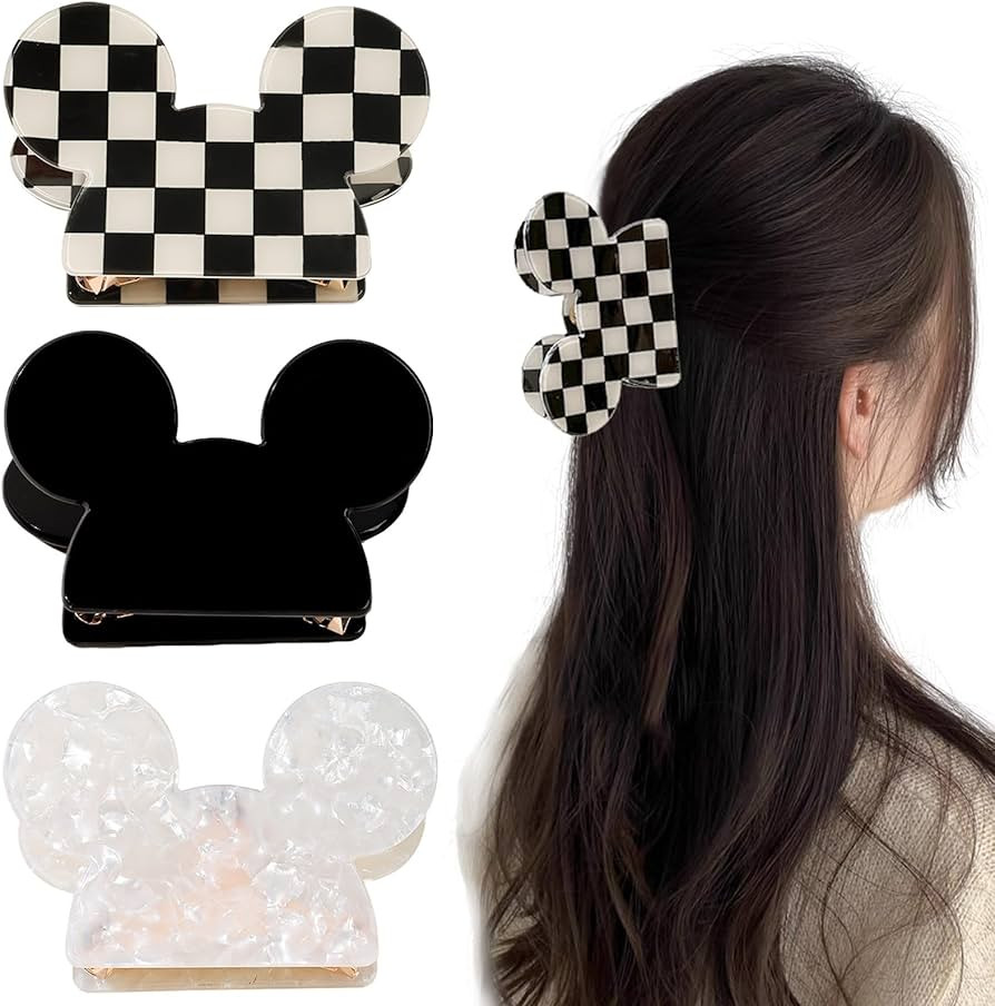3 PCS Ears Hair Claw Clips for Mouse Ears Theme Party Hair Clips Cute Theme Park Hair Clasps for ... | Amazon (US)
