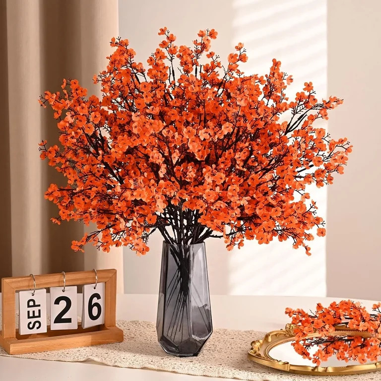 Lyacmy 15Pcs Artificial Fall Flowers Fake Flowers Babys Breath, Silk Flowers Orange Gypsophila Bo... | Walmart (US)