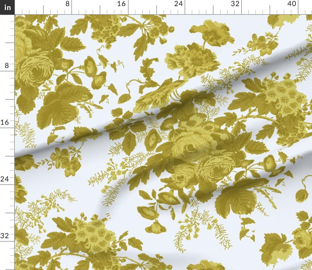 English Chintz Amanda Dark Chartreuse Darker Background Fabric | Spoonflower | Spoonflower
