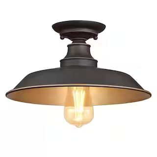 Iron Hill 12 in. 1-Light Oil Rubbed Bronze with Highlights Semi-Flush Mount | The Home Depot