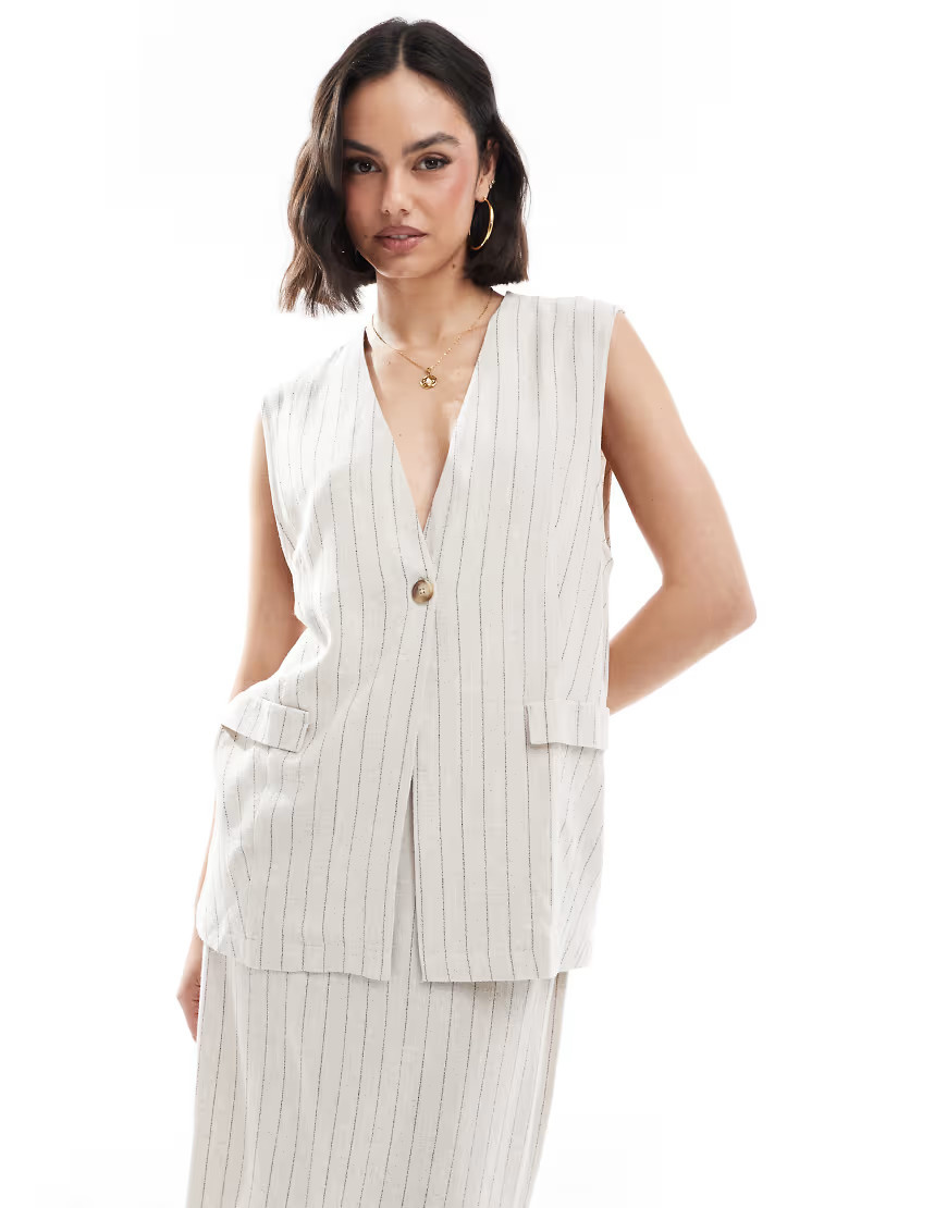 ASOS DESIGN linen blend striped longline vest - part of a set-Multi | ASOS (Global)