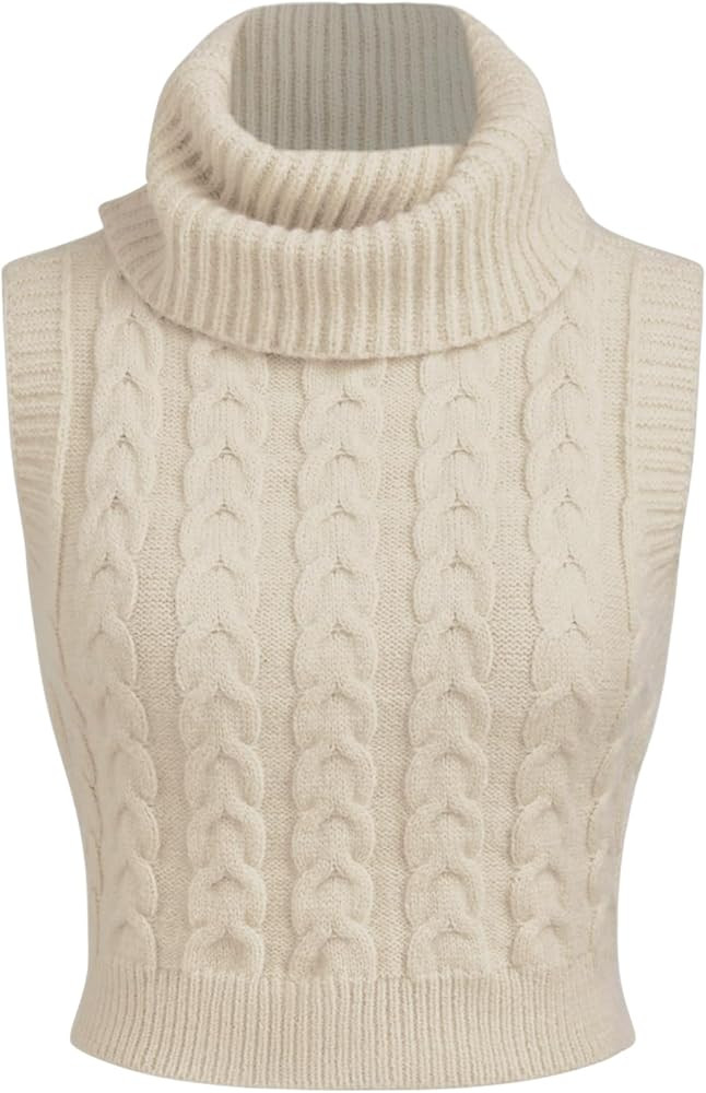 CIDER Women’s Sleeveless Sweater Tops Turtle Necks Cable Knit Croped Vest Tank Top | Amazon (US)