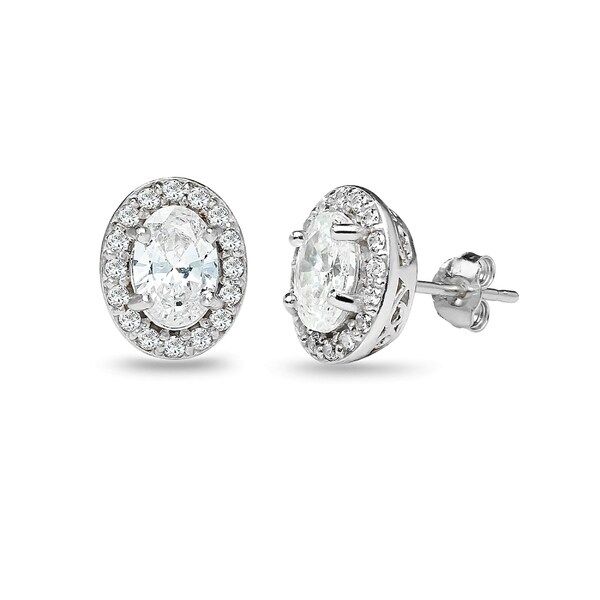 ICZ Stonez Sterling Silver Oval Halo Stud Earrings Created with Swarovski Zirconia | Bed Bath & Beyond