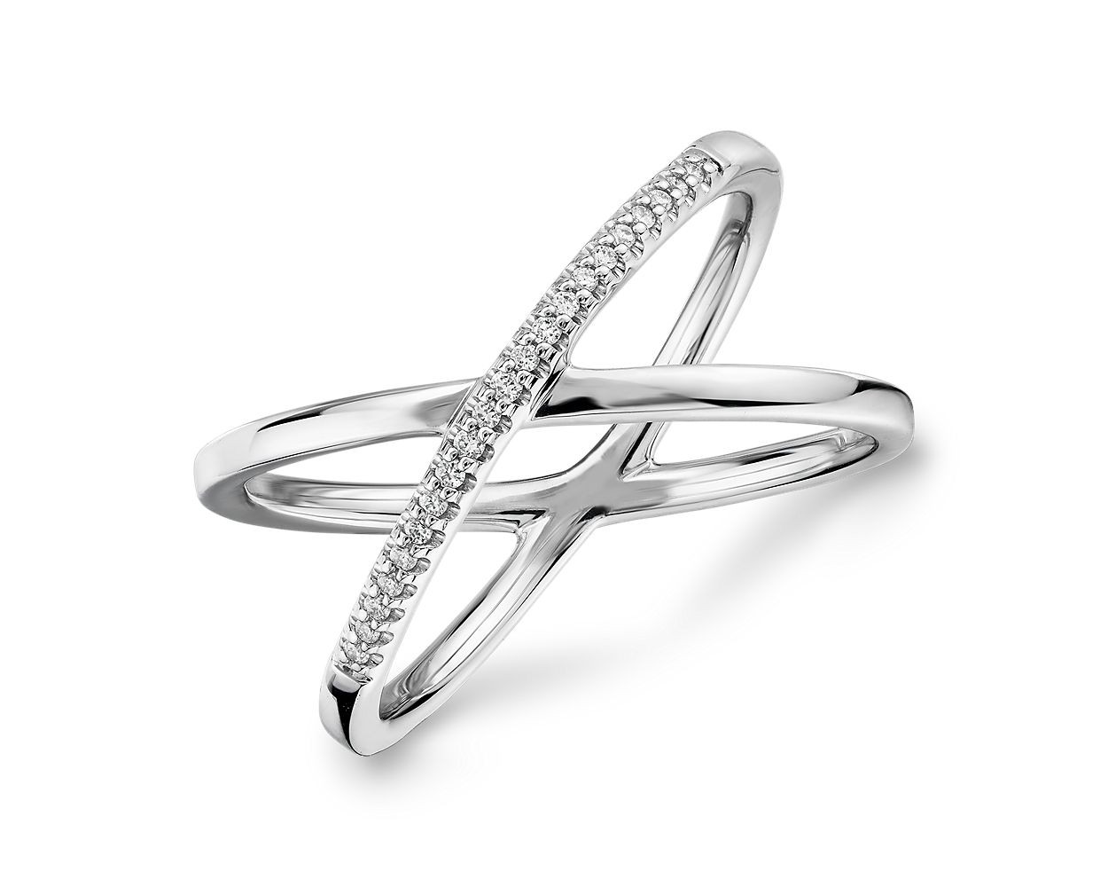 Delicate Pavé Diamond Crossover Fashion Ring in 14k White Gold (1/10 ct. tw.) | Blue Nile
