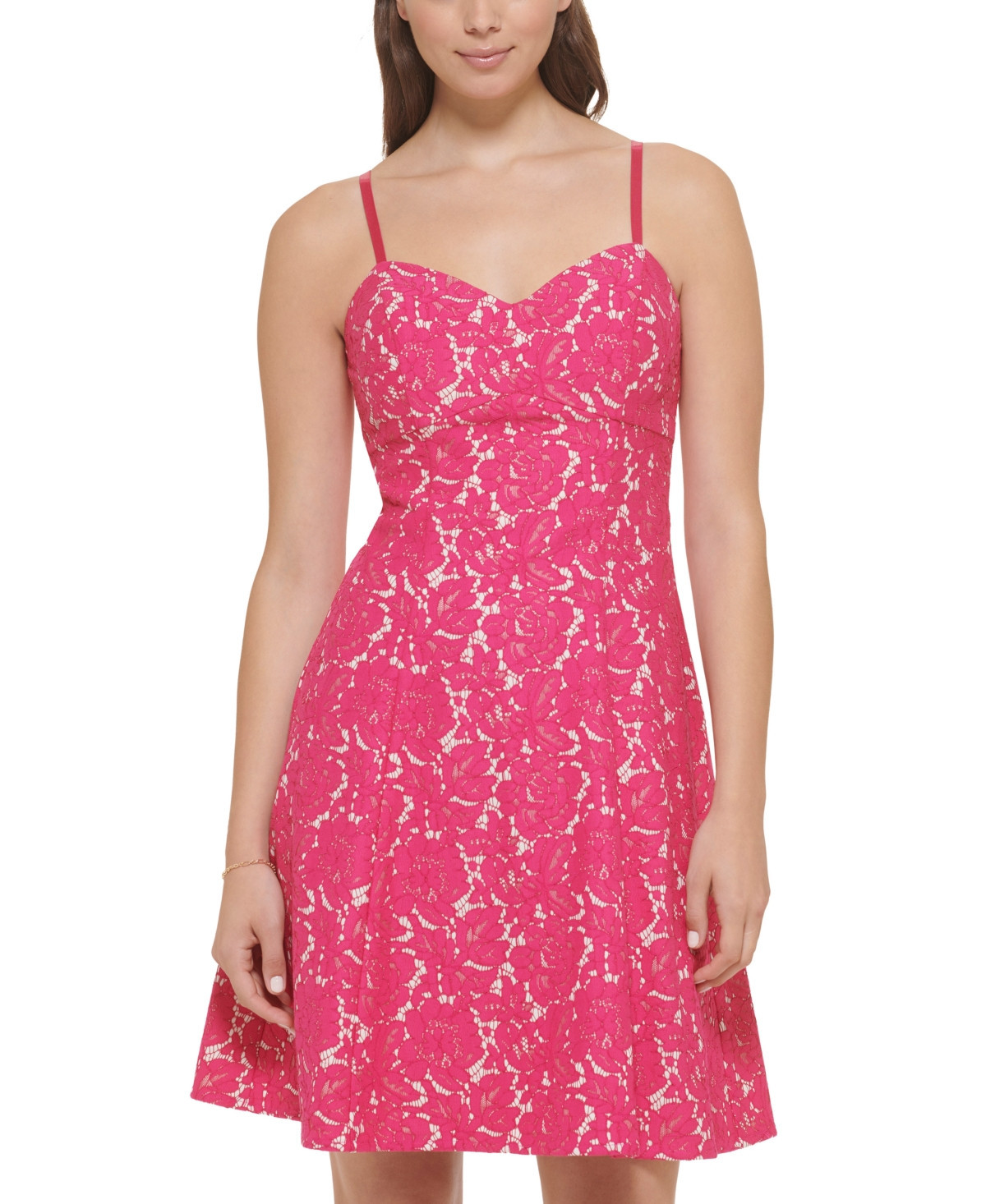 Guess Women's Sweetheart-Neck Lace Fit & Flare Dress | Macys (US)