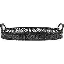 Creative Co-Op Decorative Hand-Woven Rattan Handles, Black Tray | Amazon (US)