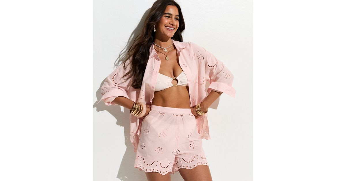 Light Pink Shell Cutwork Embroidered Beach Shorts | New Look | New Look (UK)