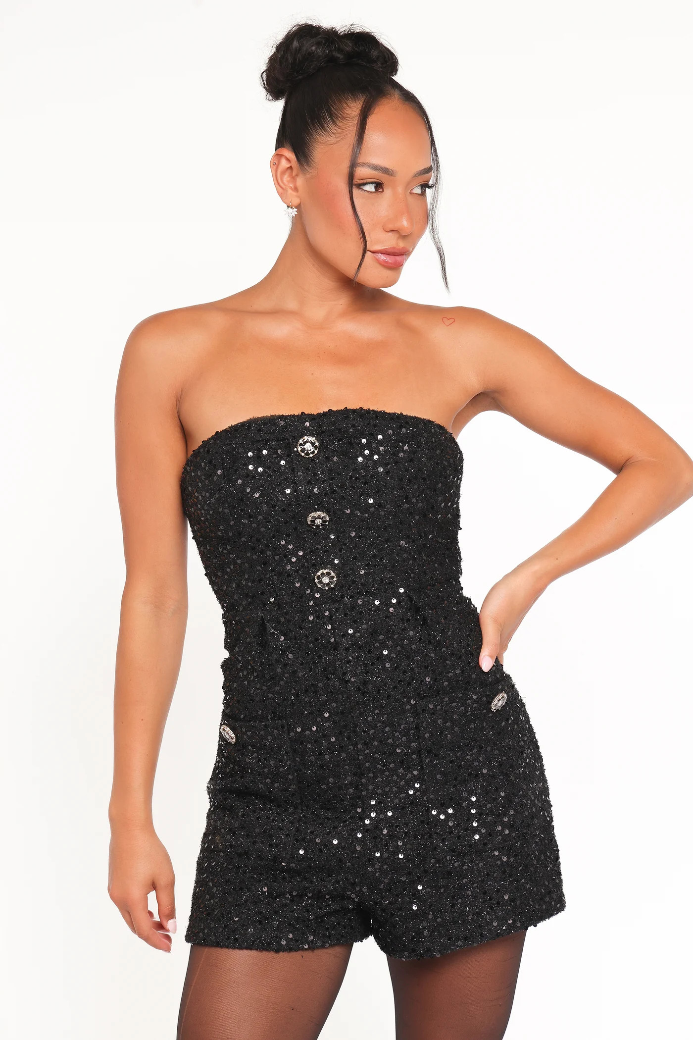 Madeline Strapless Tweed Romper - Black | Petal & Pup (US)