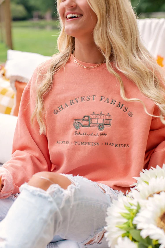 Harvest Farms Embroidered Comfort Colors Crewneck Sweatshirt L - Etsy | Etsy (US)