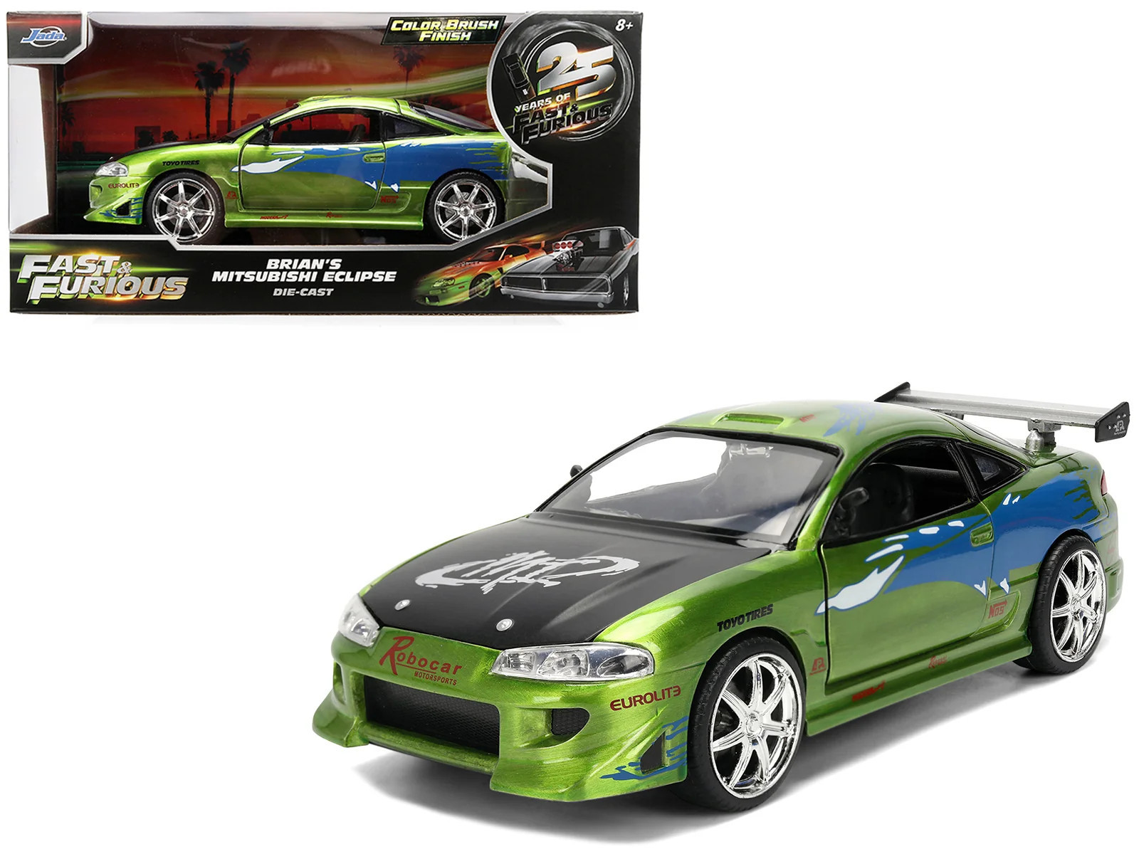 Brian's Mitsubishi Eclipse Green Brush Finish "The Fast and the Furious" (2001) Movie 25 Years of Fast & Furious Anniversary 1/24 Diecast Model Car by Jada | Shop Simon