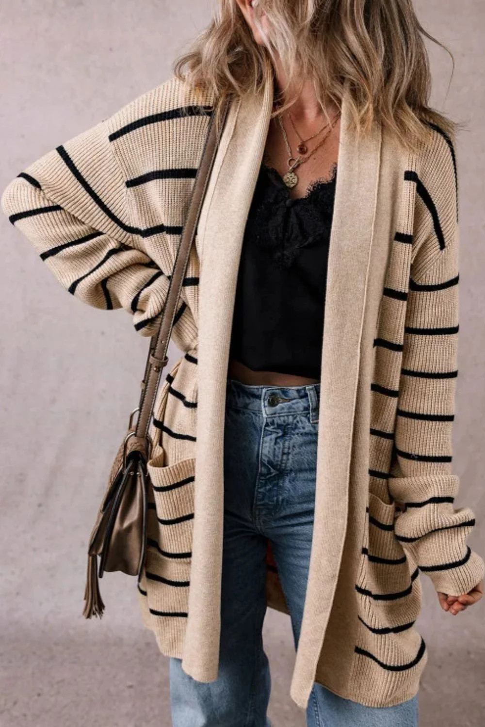 Striped Open Front Long Sleeve Cardigan S | Casual Chic Boutique