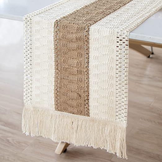 OurWarm Macrame Table Runner Farmhouse Style, Natural Burlap Boho Table Runner Modern Farmhouse D... | Amazon (US)